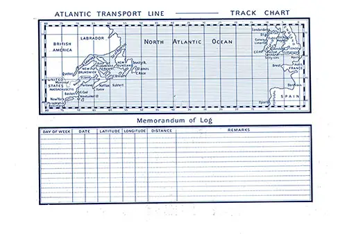 Atlantic Transport Line Track Chart of the North Atlantic Ocean and Memorandum of Log (Unused). SS Minnetonka First Class Passenger List, 29 August 1914.