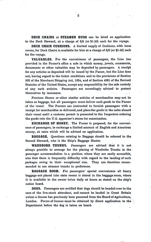 Information for Passengers, Part 2. SS Minnetonka First Class Passenger List, 17 December 1927.