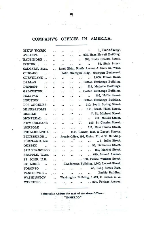 ATL Company Offices in America. SS Minnetonka First Class Passenger List, 17 December 1927.