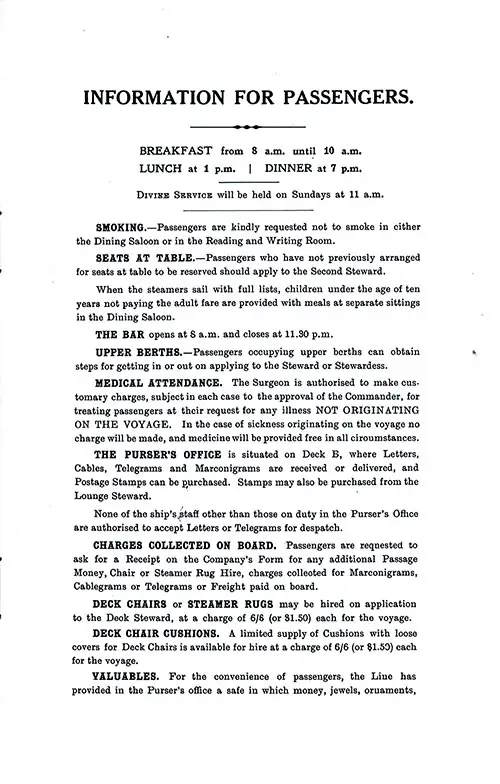 Information for Passengers, Part 1. SS Minnetonka First Class Passenger List, 27 September 1930.