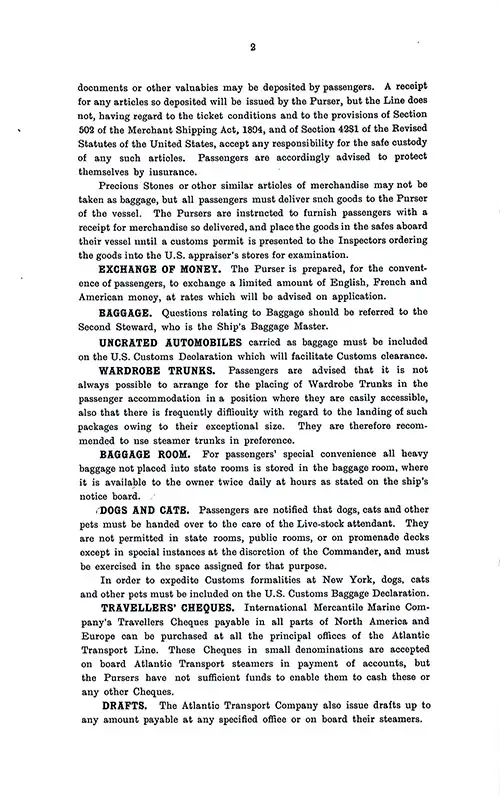 Information for Passengers, Part 2. SS Minnetonka First Class Passenger List, 27 September 1930.