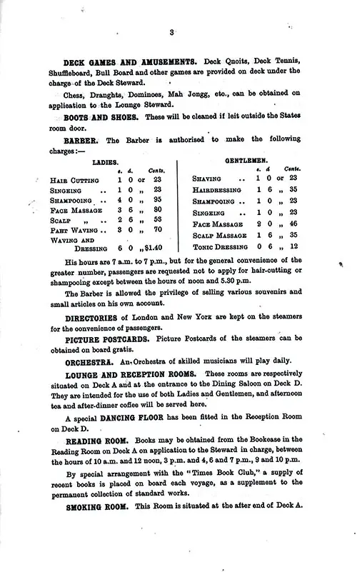 Information for Passengers, Part 3. SS Minnetonka First Class Passenger List, 27 September 1930.