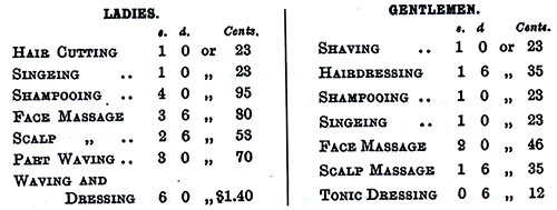 Authorized Charges for Barber Services in First Class.