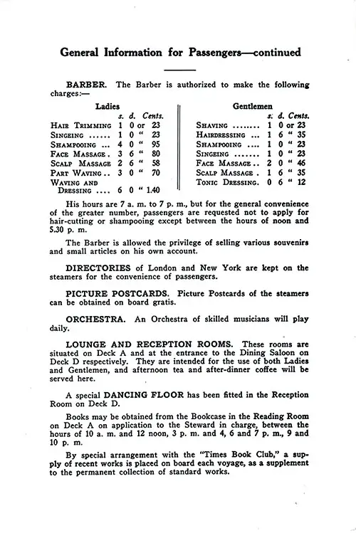 General Information for Passengers, Part 3. SS Minnewaska First Class Passenger List, 31 May 1924.