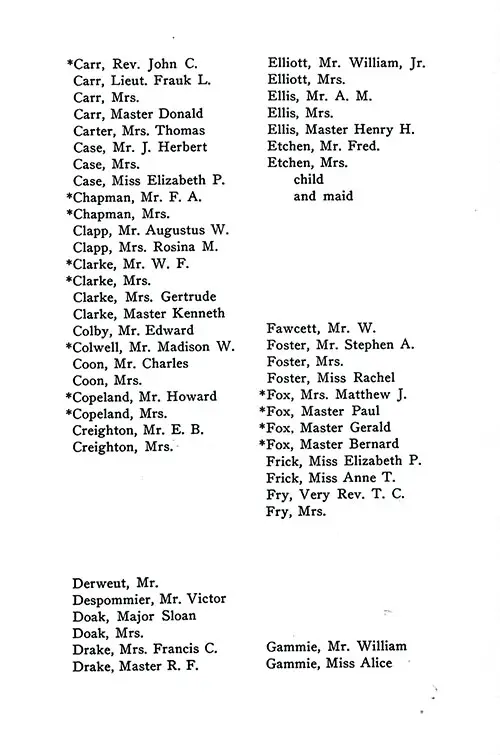List of Passengers, Part 2 (Rev. John C. Carr-Miss Alice Gammie). SS Minnewaska First Class Passenger List, 31 May 1924.