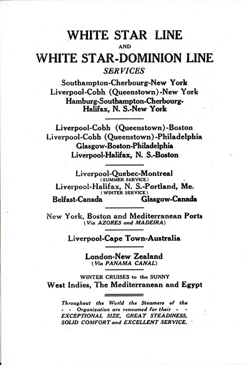 Services of White Star Line and White Star-Dominion Line. SS Minnewaska First Class Passenger List, 31 May 1924.