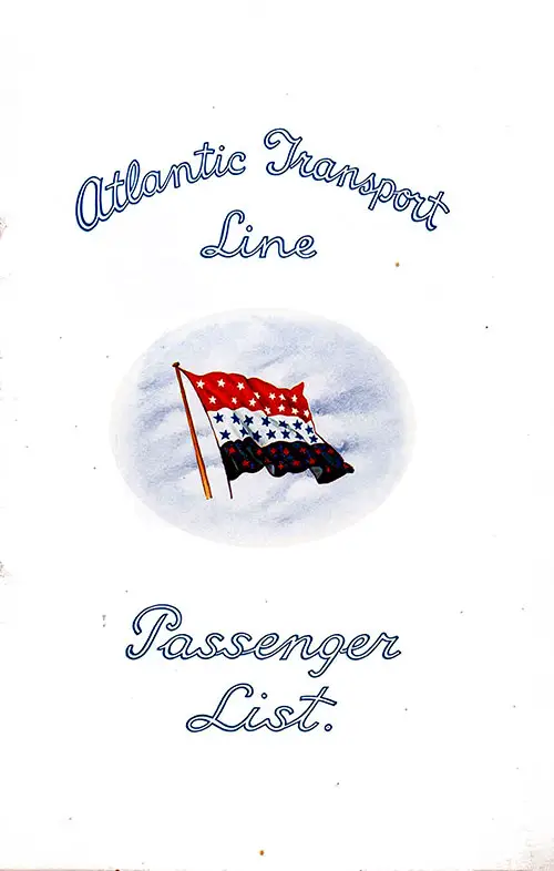 Front Cover, SS Minnewaska First Class Passenger List, Departing 25 August 1928 from London to New York via Boulogne-sur-Mer.