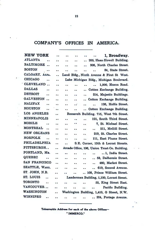 ATL Company Offices in America. SS Minnewaska First Class Passenger List, 25 August 1928.