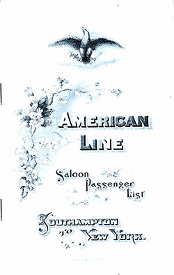 GGA Image ID # 158be44972 Front Cover, SS New York Saloon Passenger List, Departing Tuesday, 29 September 1896 from Southampton to New York.