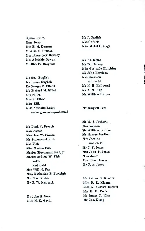 List of Passengers, Part 2 (Signor Durot to Mr. George Kemp), SS New York Saloon Passenger List, 29 September 1896.