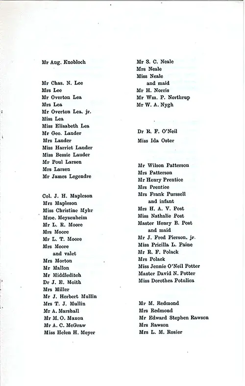 List of Passengers, Part 3 (Mr. Aug. Knobloch to Mrs. L. M. Rosler) SS New York Saloon Passenger List, 29 September 1896.