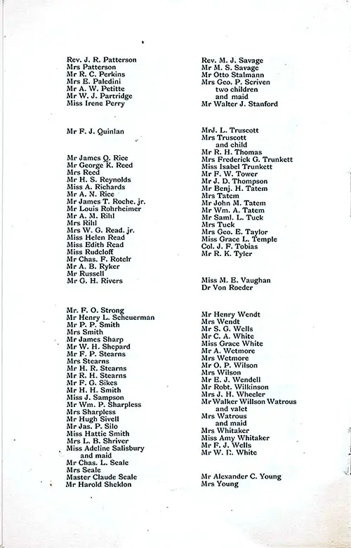List of Passengers, Part 4 (Mr. J. R. Patterson to Mrs. Young). SS New York Saloon Passenger List, 12 August 1899.