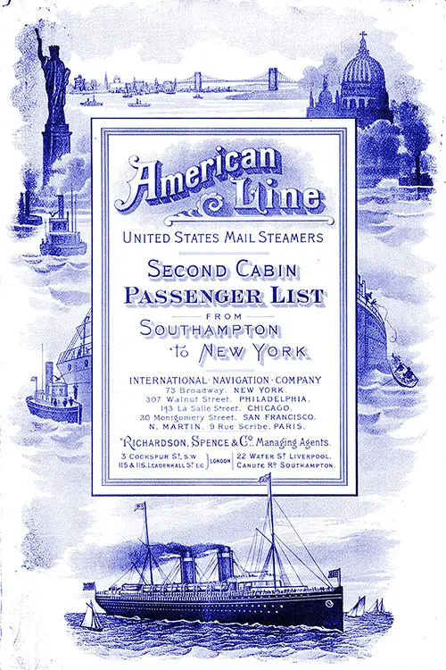 Passenger List, American Line SS New York, 1900, Southampton to New York 
