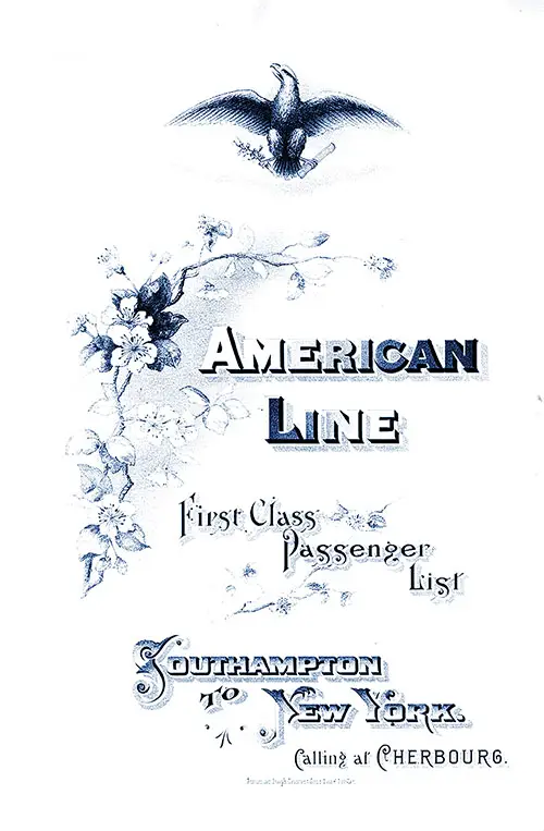 Passenger List, SS New York, American Line, February 1904