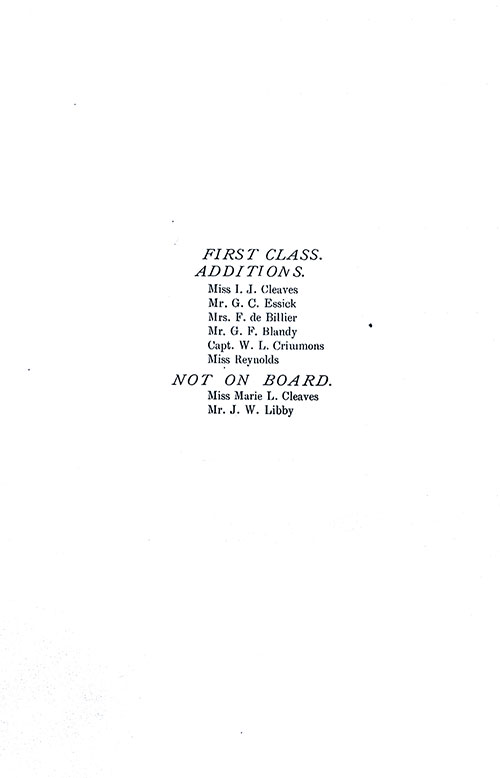 Passenger Errata. SS New York First Class Passenger List, 23 September 1905.