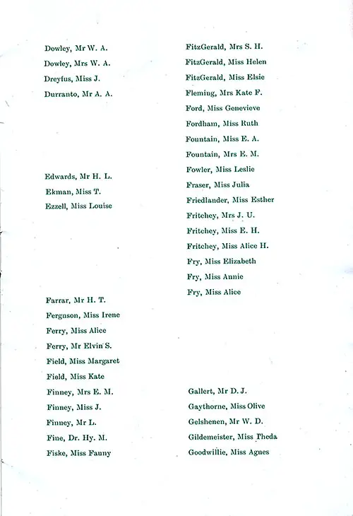 Passengers, Part 3 (Dowley-Goodwillie). SS New York First Class Passenger List, 27 August 1910.