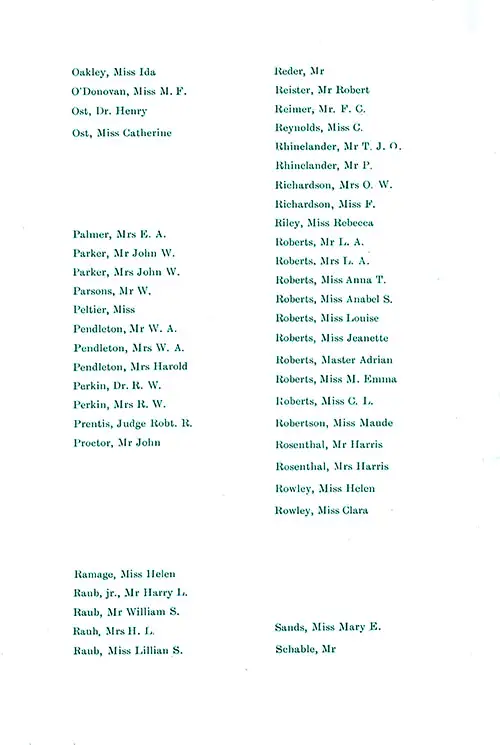 Passengers, Part 6 (Oakley-Schable). SS New York First Class Passenger List, 27 August 1910.