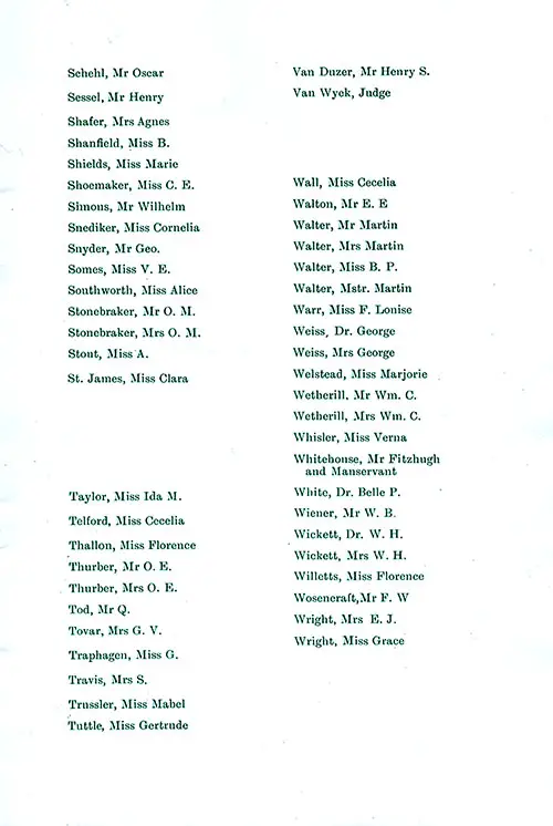 Passengers, Part 7 (Schehl-Wright). SS New York First Class Passenger List, 27 August 1910.
