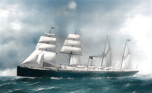 The SS Pennsylvania of the American Line (1873) 3,126 Tons, 360 Feet Long x 42 Feet Wide.