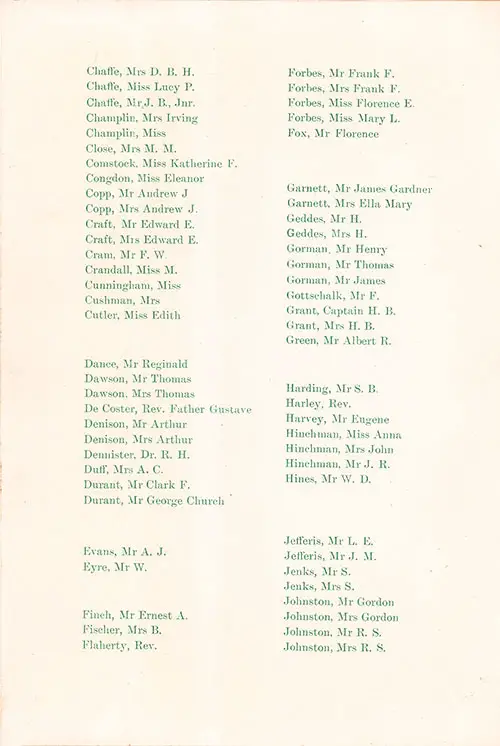 Passengers, Part 2, SS St. Paul First Class Passenger List, 16 August 1911.