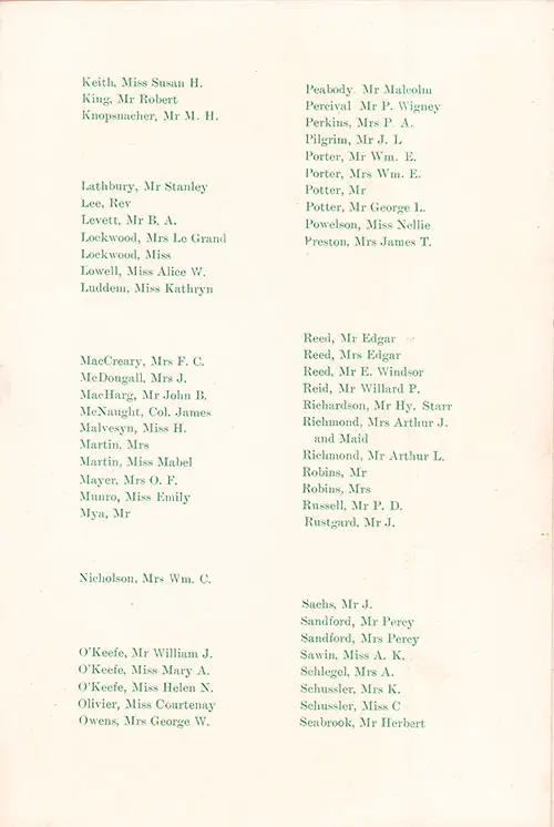 Passengers, Part 3, SS St. Paul First Class Passenger List, 16 August 1911.