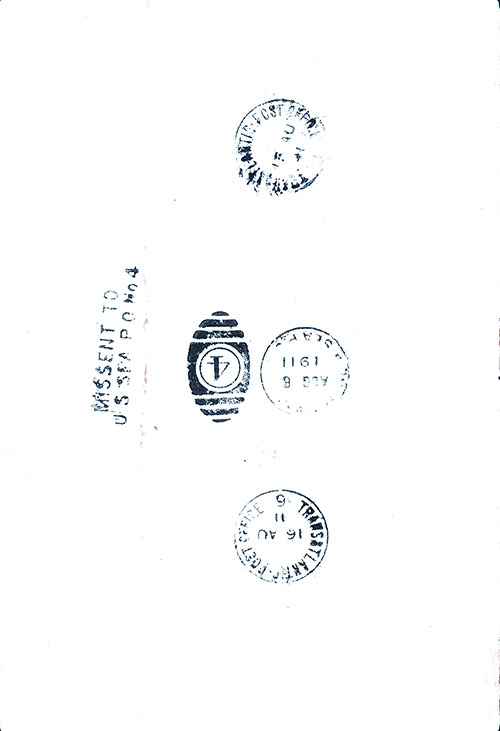 Back Cover Showing Various Stamps of a Sea Post Clerk, Believed to be the Original Owner of this Passenger List. SS St. Paul First Class Passenger List, 16 August 1911.