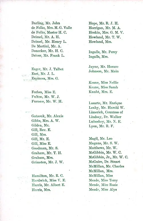First Class Passengers, Part 2, SS St. Paul First and Second Class Passenger List, 9 September 1916.