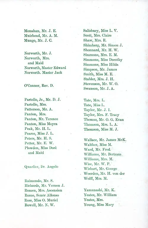 First Class Passengers, Part 3, SS St. Paul First and Second Class Passenger List, 9 September 1916.