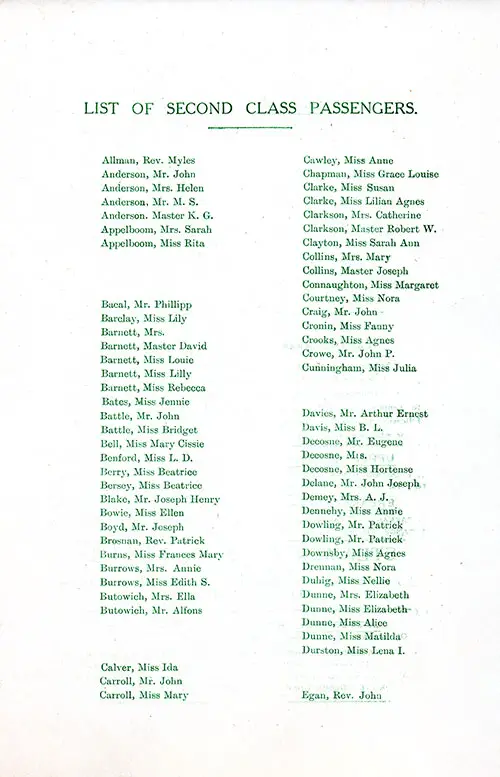 Second Class Passengers, Part 1, SS St. Paul First and Second Class Passenger List, 9 September 1916.