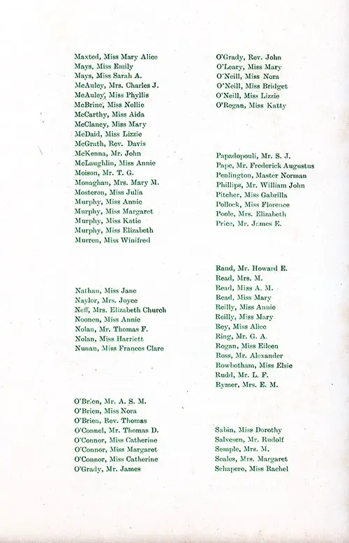 Second Class Passengers, Part 3, SS St. Paul First and Second Class Passenger List, 9 September 1916.
