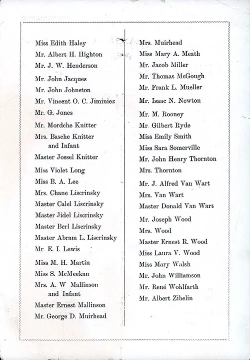 Listing of Passengers, Part 2, SS Westernland Cabin Passenger List, 11 May 1901.