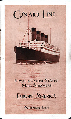 Front Cover, RMS Aquitania Passenger List - 11 July 1914