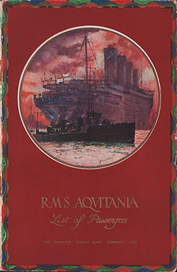 Passenger Manifest, Cunard Line Aquitania, Saloon Passengers 1921