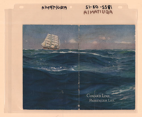 Archival Image Reverse Side || GGA-PL-CUN-01	D17 Cunard	Aquitania	12 August 1922, Southampton to New York via Cherbourg,	Saloon and Second Class.