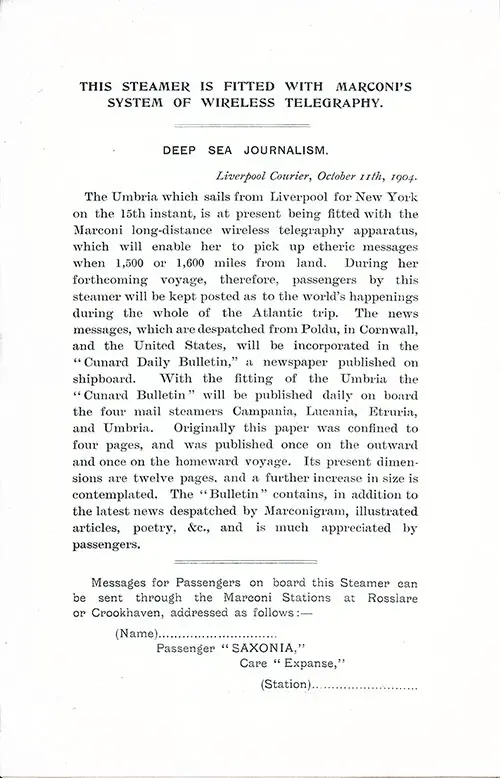 Deep Sea Journalism/Marconi System of Wireless Telegraphy, 1904.