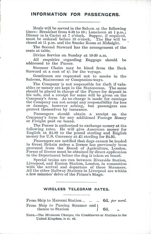 Information for Passengers, 1904.