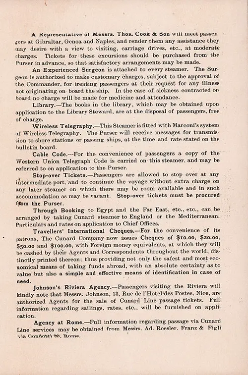 Information for Saloon Passengers (Continuted), 1912. 