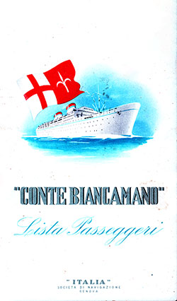 GGA Image ID # 23205801ad Front Cover, SS Conte Biancamano First Class Passenger List, Departing 26 May 1950 from New York to Genoa via Lisbon, Gibraltar, and Naples.