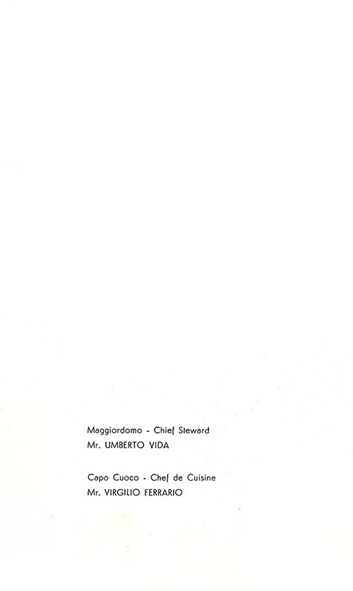 Listing of Senior Officers and Staff, Part 2, SS Conte Biancamano First Class Passenger List, 26 May 1950.
