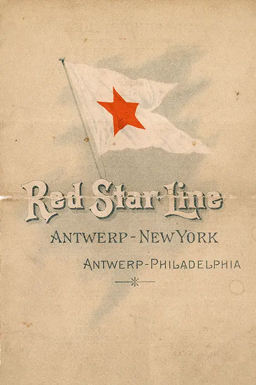 Front Cover of a Cabin Class Passenger List from the RMS Southwark of the Red Star Line, Departing 30 November 1901 from Antwerp to New York