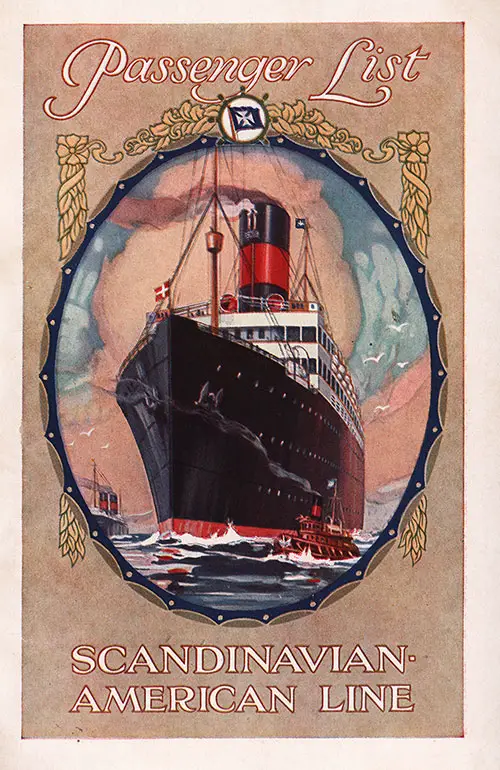 Front Cover, SS Hellig Olav Cabin Class Passenger List from the Scandinavian-American Line, Departing Thursday, 22 July 1926 from New York to Copenhagen via Christiansand and Oslo