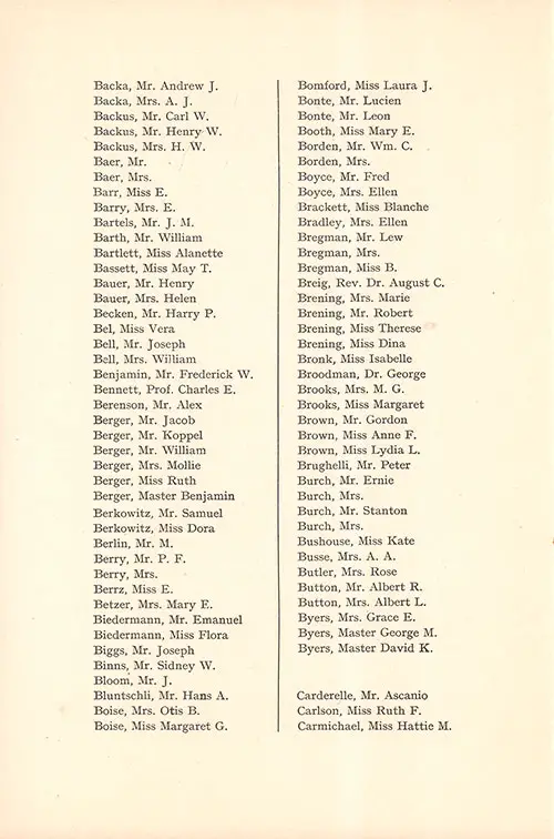 Listing Second Class Passengers, Part 2. RMS Majestic Second Class Passenger List, 6 September 1922.