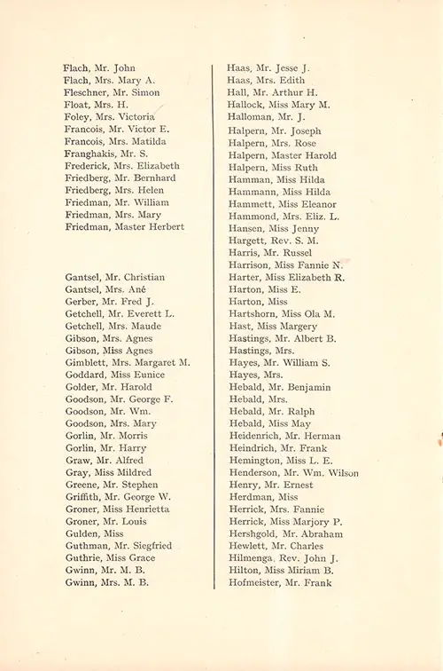Listing Second Class Passengers, Part 4. RMS Majestic Second Class Passenger List, 6 September 1922.