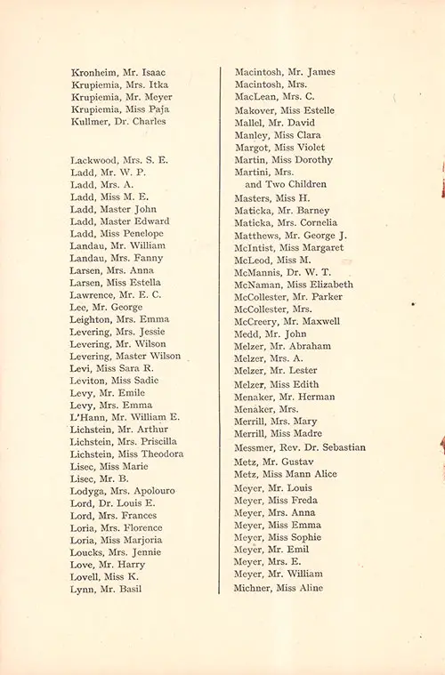 Listing Second Class Passengers, Part 6. RMS Majestic Second Class Passenger List, 6 September 1922.
