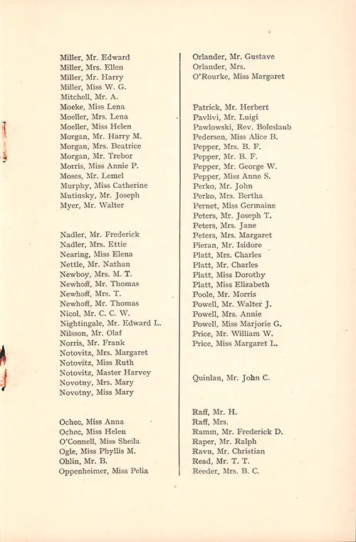Listing Second Class Passengers, Part 7. RMS Majestic Second Class Passenger List, 6 September 1922.