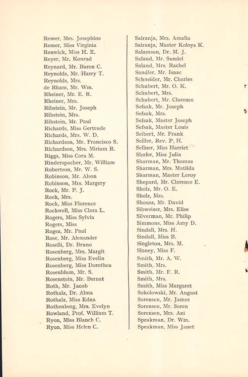 Listing Second Class Passengers, Part 8. RMS Majestic Second Class Passenger List, 6 September 1922.