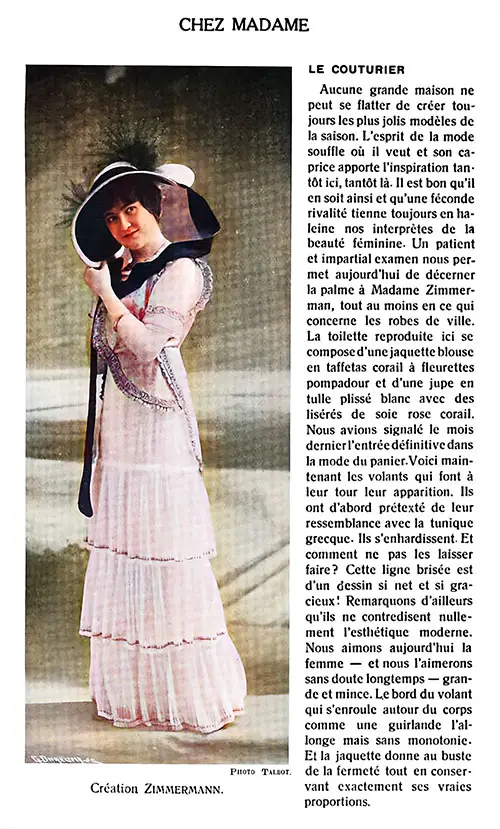 Coral Taffeta Blouse Jacket with Pompadour Flowers and a Pleated White Tulle Skirt with Coral Pink Silk Trim. Création Zimmermann.