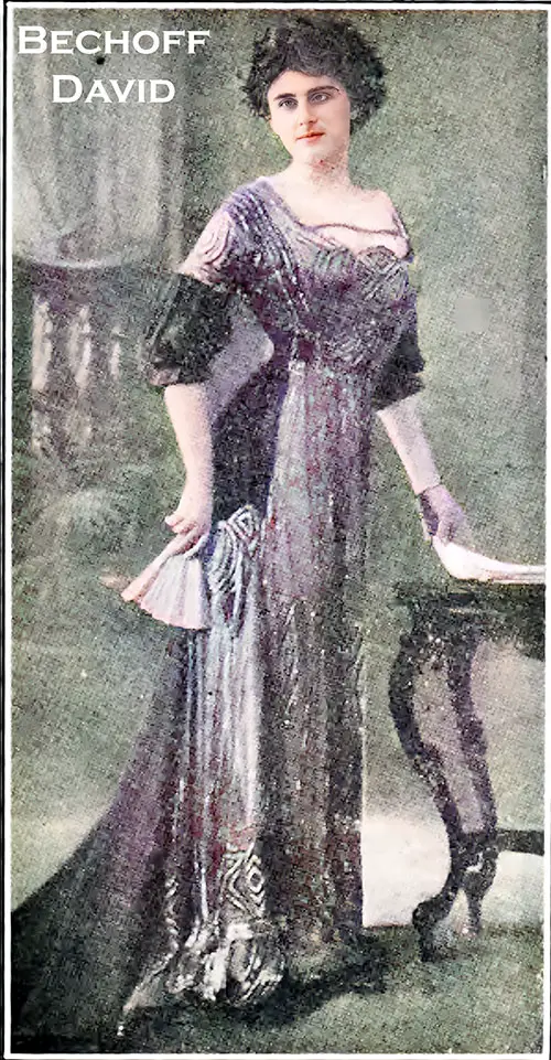 GGA Image ID# 217cded137 Bechoff-David. Black Satin Dinner Gown With Corsage and Front of Skirt of Sapphire Blue Tulle Embroidered in the Same Tone.