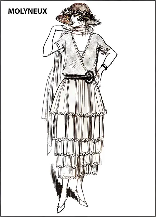 Molyneux Creates a Flared Silhouette by Graduating the Flounces of This Gray Crêpe de Chine Dress.