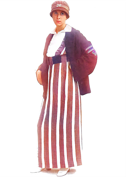 Mme. Paul Poiret in costume especially designed for her return on the "Lusitania."
